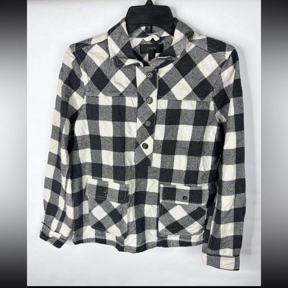 J. Crew Women’s Shirt XS Black White Striped Knit Long Sleeve Pockets Wool Blend